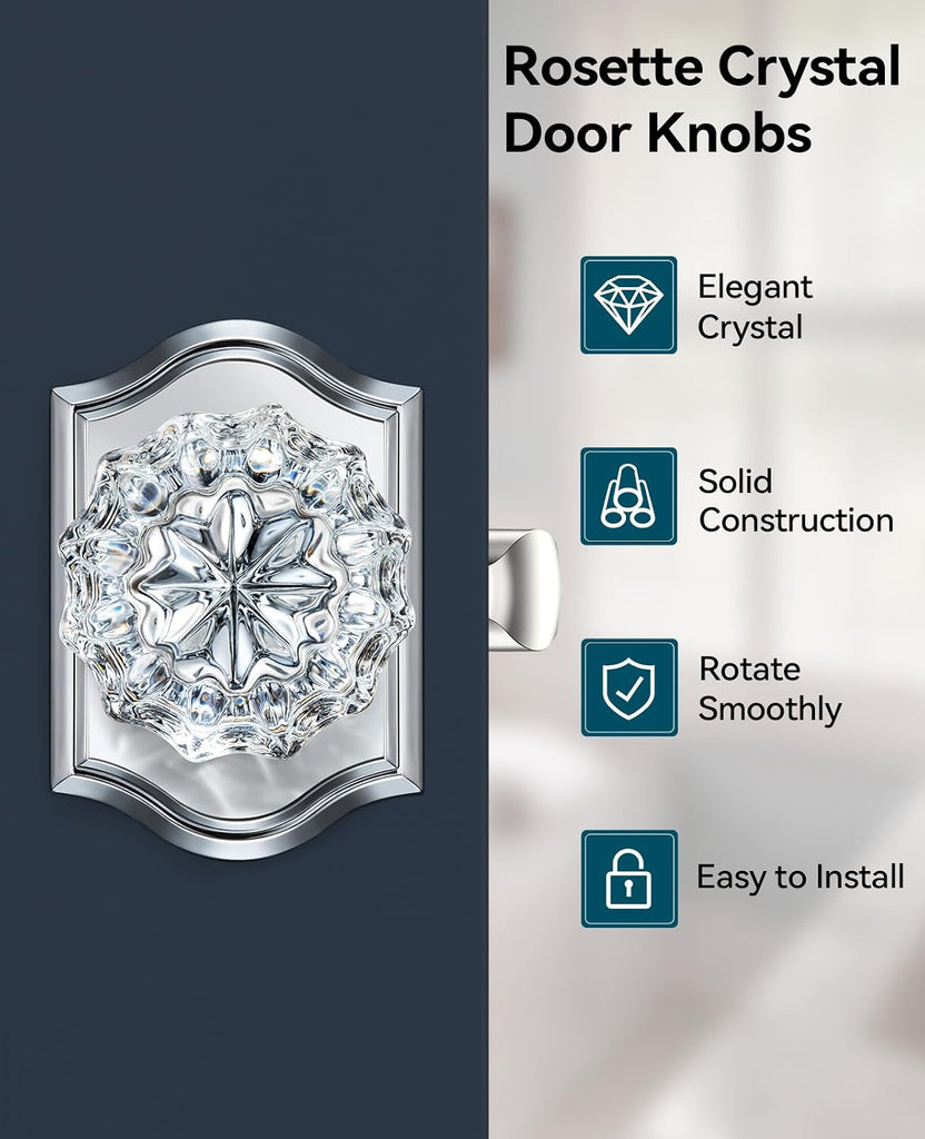 Glass Door Knobs, Passage Polished Chrome Door Knob, 1 Pack