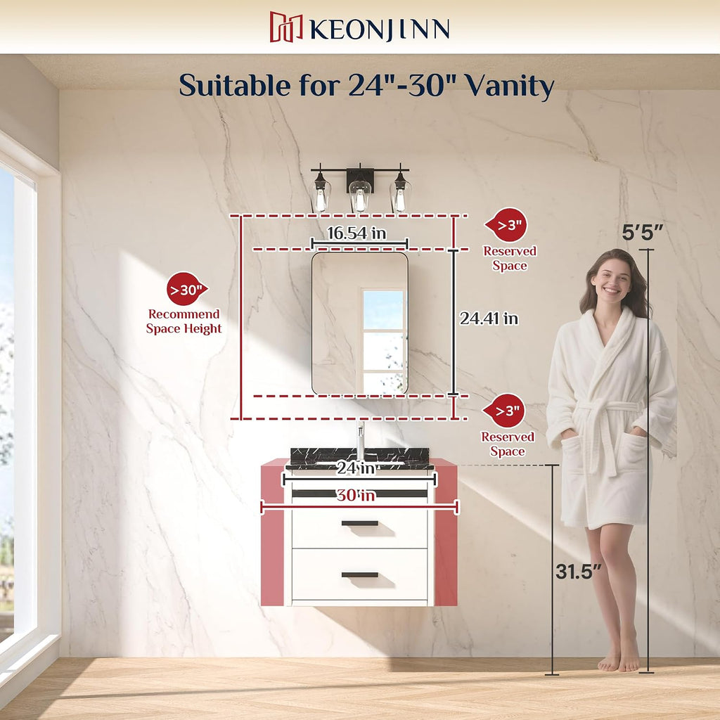 16"x24" Recessed Medicine Cabinet with Mirror, Brushed Nickel | Stainless Steel Framed, Adjustable Shelves, Recessed