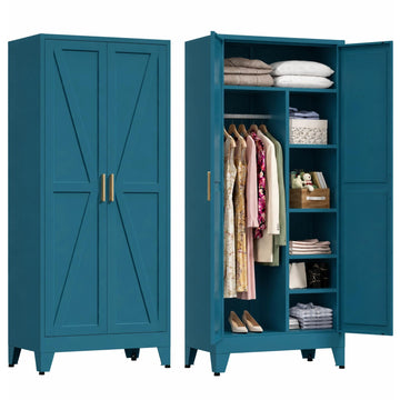 Wardrobe Closet with Doors, Armoire Wardrobe Closet with 4 Shelves