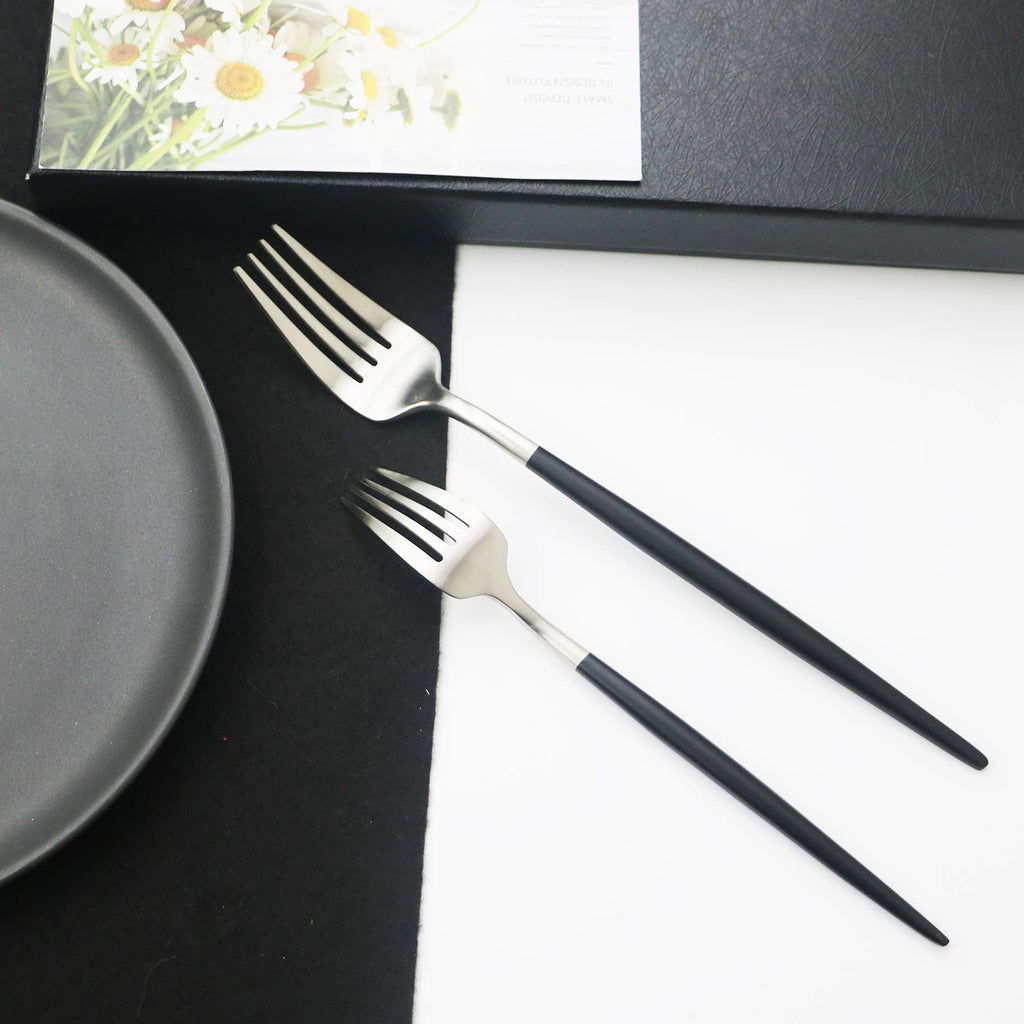 18/10 Black Handle Flatware Silver Silverware Set 304 Stainless Steel Flatware Cutlery Set| 24-Piece Adaline Royal