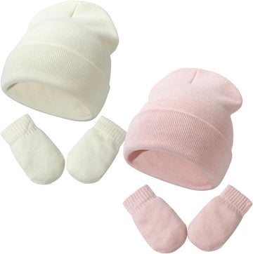 Baby Beanie Hat Gloves Set, Kids Winter Warm Knit Hat with glvoes,Toddler Soft Beanie for Little Boys Little Girls