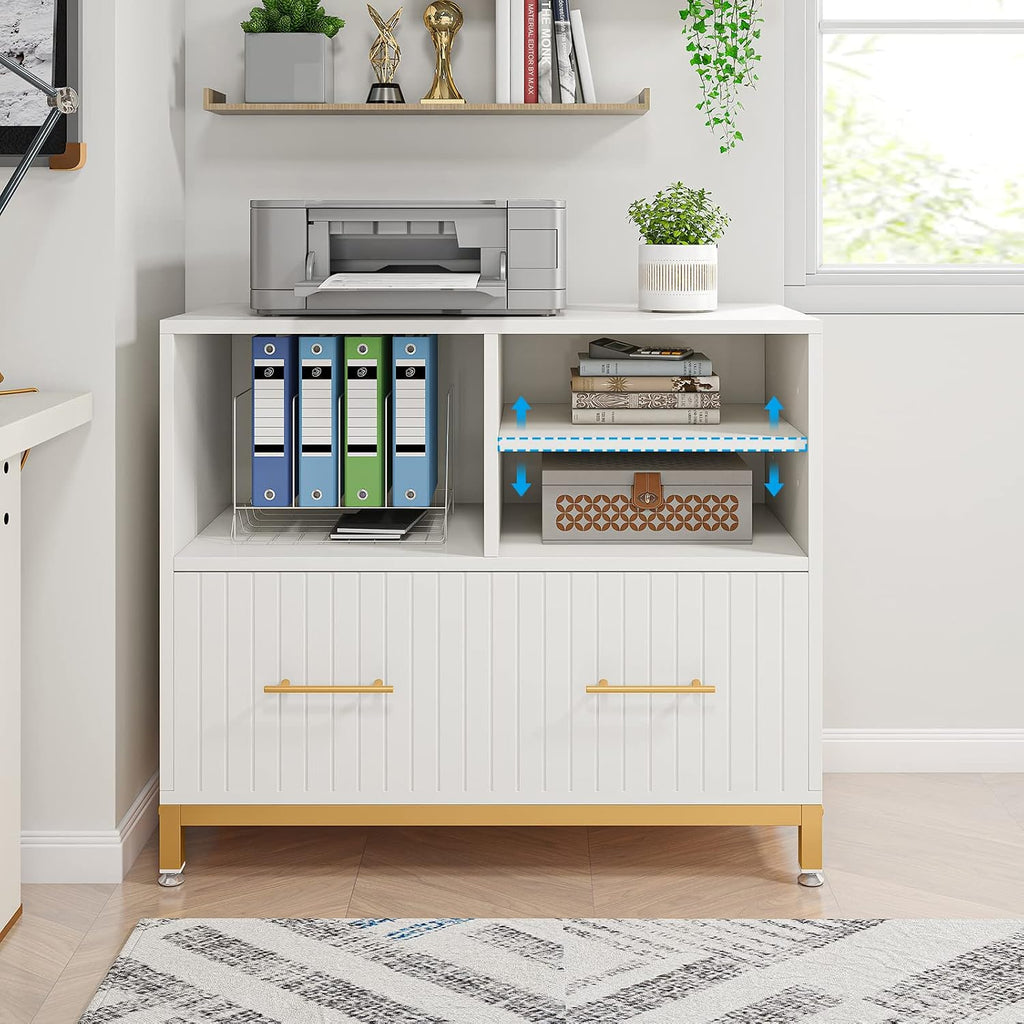 Lateral File Cabinet with Drawer, White Filing Cabinet for Letter/Legal/A4 Size Files, 35.4" Modern Wood File Storage