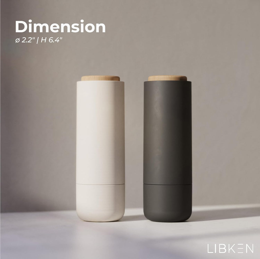 Non-Spill Salt and Pepper Grinder Set - Adjustable Ceramic Grinder - Minimalistic Spice Mill - Easy to Refill - Set of 2