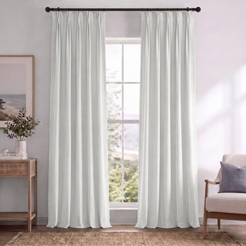 Plush Velvet Pleated Blackout Curtains (1 Panel), 25W X 120L, Primary White