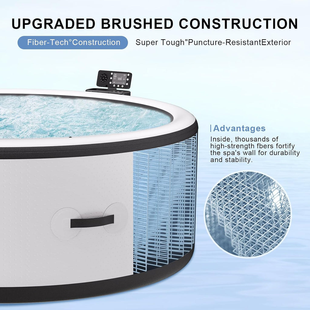 4-6 Person Round Inflatable Hot Tub, Portable Outdoor Spa with Max 104 °F Thermostatic Heating, Auto Inflation, 6 LED