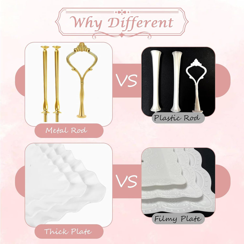 Dessert Table Display Set- 3 Tier Cupcake Stand & Serving Tray - Set of 5