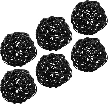 Black Wicker Rattan Balls, 6-Pack, 3.2 Inch - Set of 6