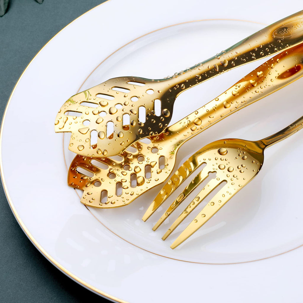 Gold Serving Utensils, 15-Piece Stainless Steel Gold Serving Utensils Set Include Serving Spoons, Slotted Serving