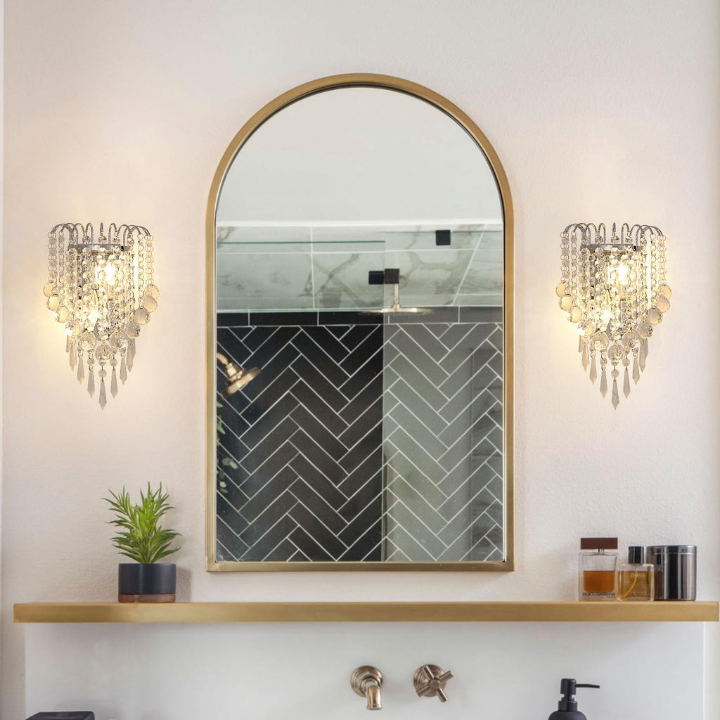 Crystal Wall Sconces, 11.8x7 Inch Chrome Wall Sconce Luxury Crystal Drops Shade Wall Light, E12*2 Socket Modern