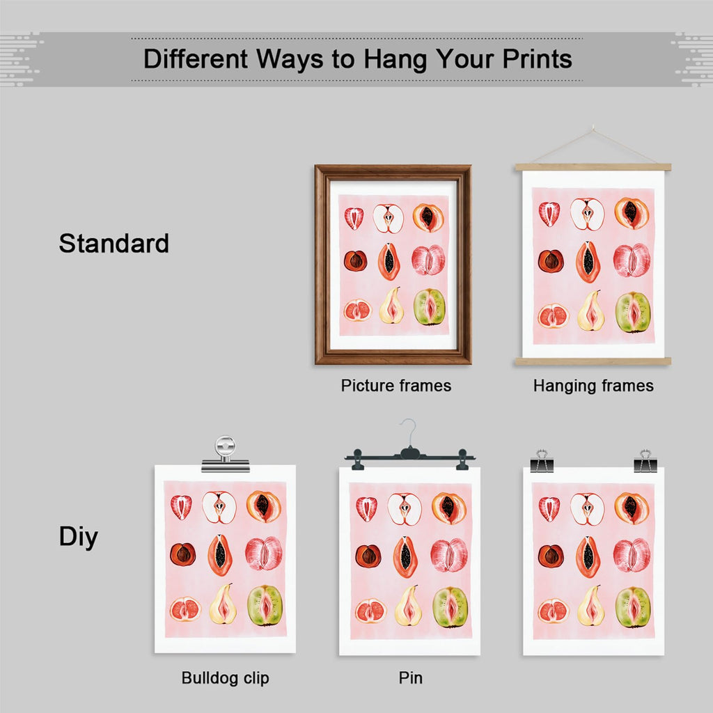 Funky Pink Poster, Colorful Sliced Feminine Fruit Picture, Food Wall Art Canvas Print, Fruity Sliced Painting, Woman