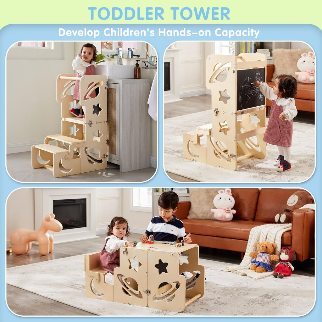Toddler Tower, Toddler Stool, Kids Learning Wooden Tower
