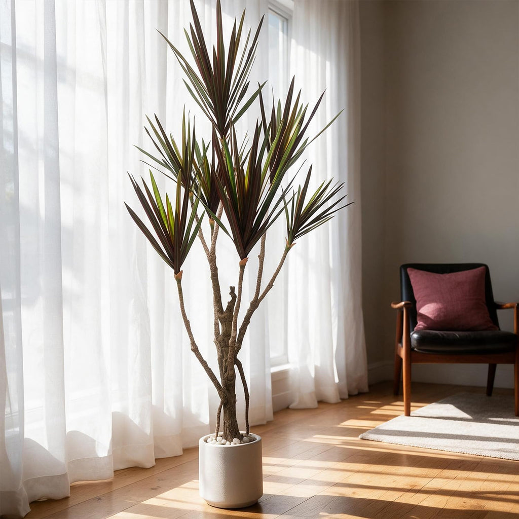 Dracaena marginata Artificial Plant 5.2ft, Faux Dragon Tree in Pot