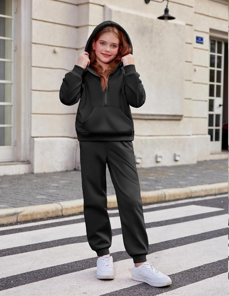 Girls 2 Piece Outfits Sweatsuit Half Zip Sweatshirt and Sweatpants