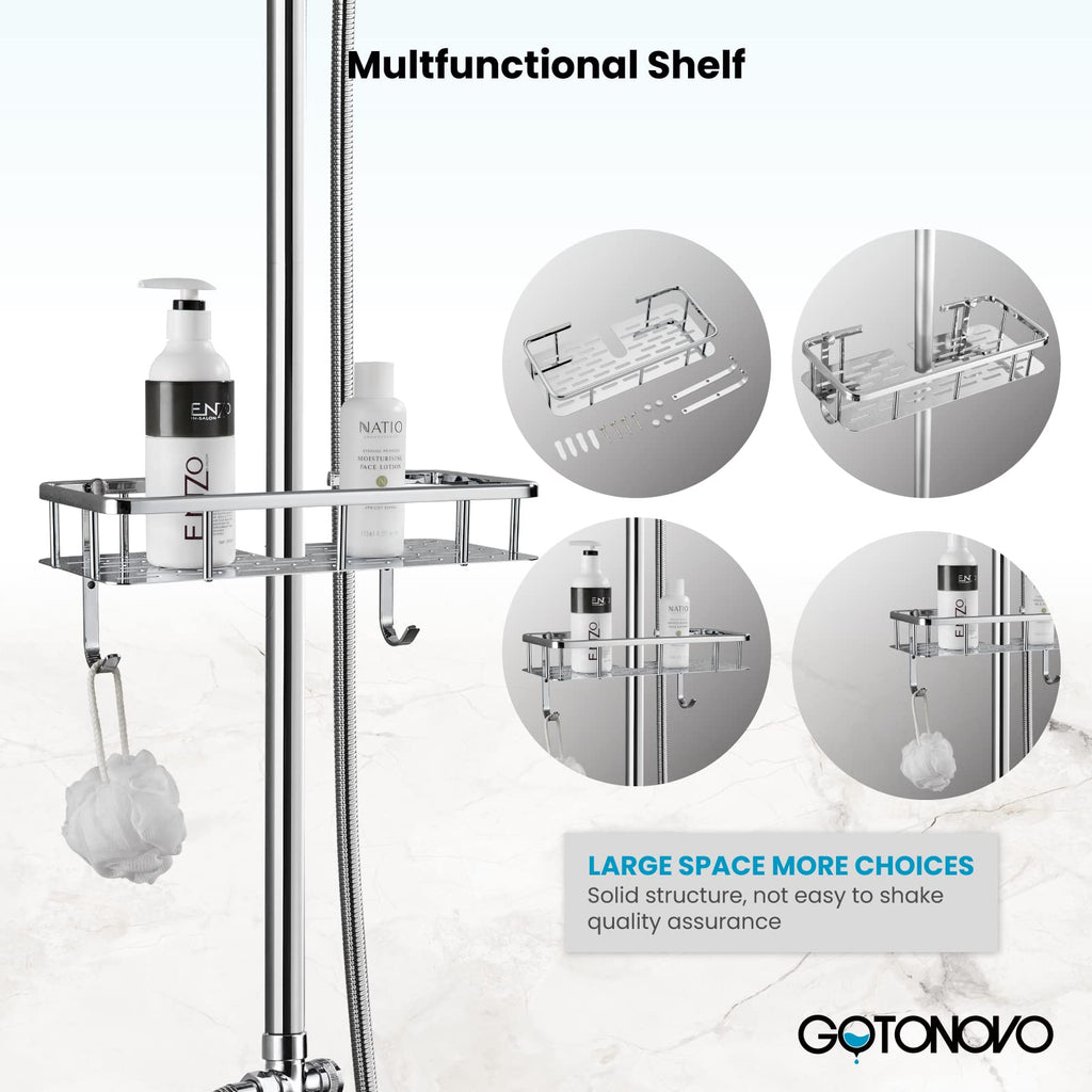 Exposed Shower System 8'' Head Polished Chrome, Shower Shelf