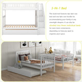 Twin Over Twin Bunk Bed with Trundle, Storage Staircase and Full Length Guardrail, Solid Wood Stairway Bunk Bed