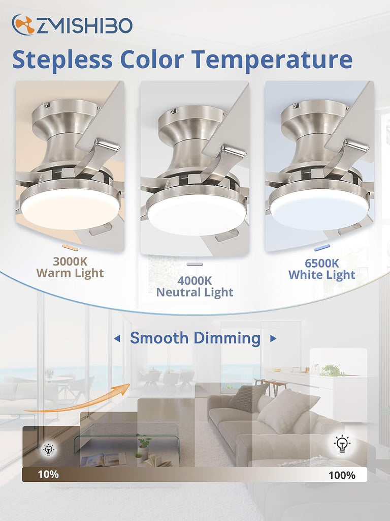 60 Inch Ceiling Fan with Light, App&Remote Control, Flush Mount Low Profile, Dimmable 20W LED Light, Quiet Reversible Motor for Bedroom, Living Room, Apartment, Nickel A101-B0F8B7DBTJ