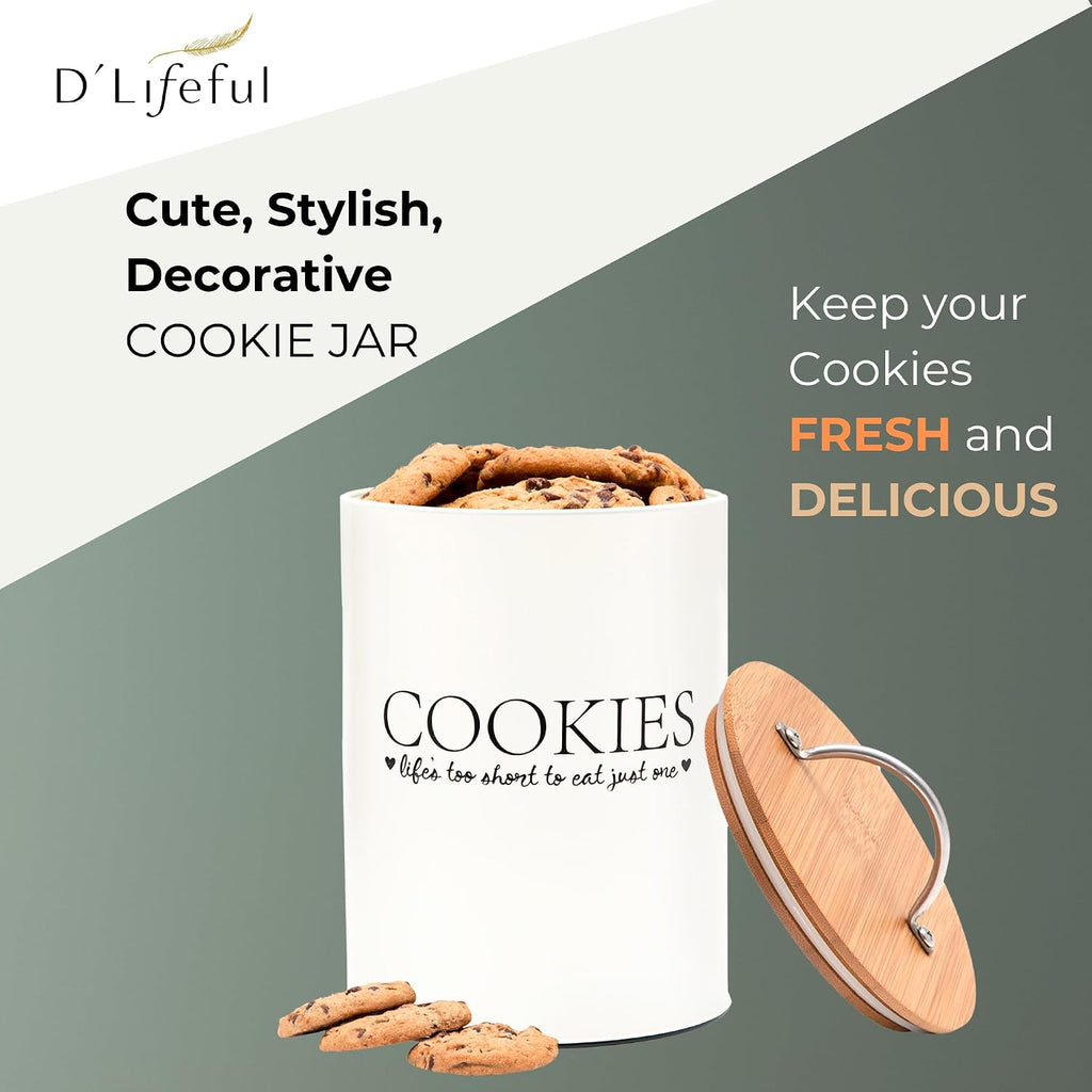 Cookie Jar with Airtight Bamboo Lid, 1.1 Gallon, Farmhouse, Off White