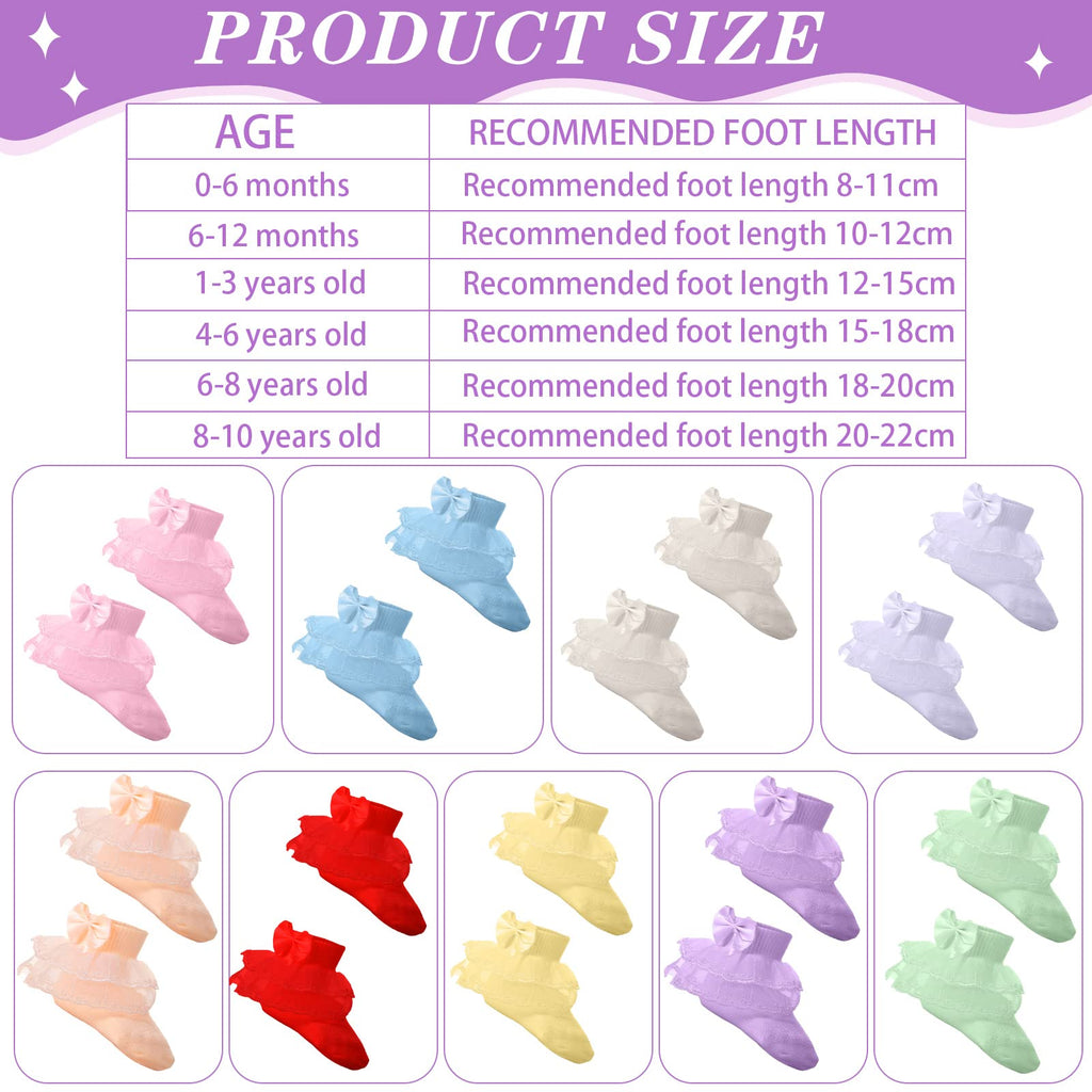 9 Pairs Baby Lace Socks Girls Ruffle Ankle, Multicolor