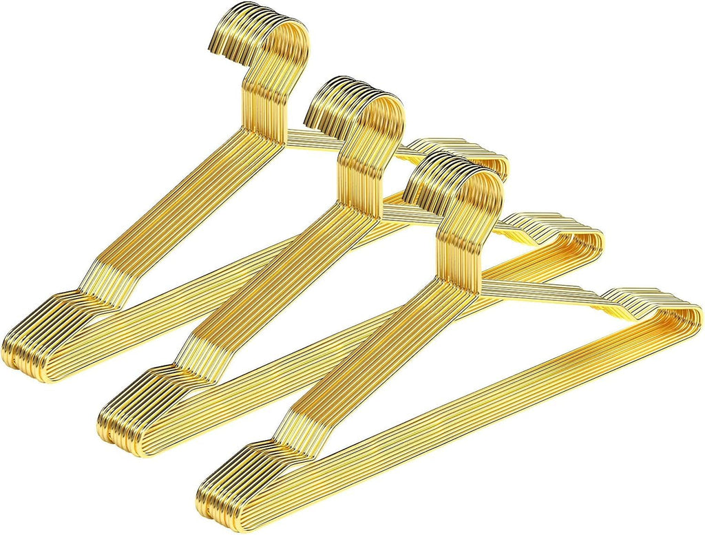 Gold Metal Wire Hangers 60 Pack with Notches, Heavy Duty