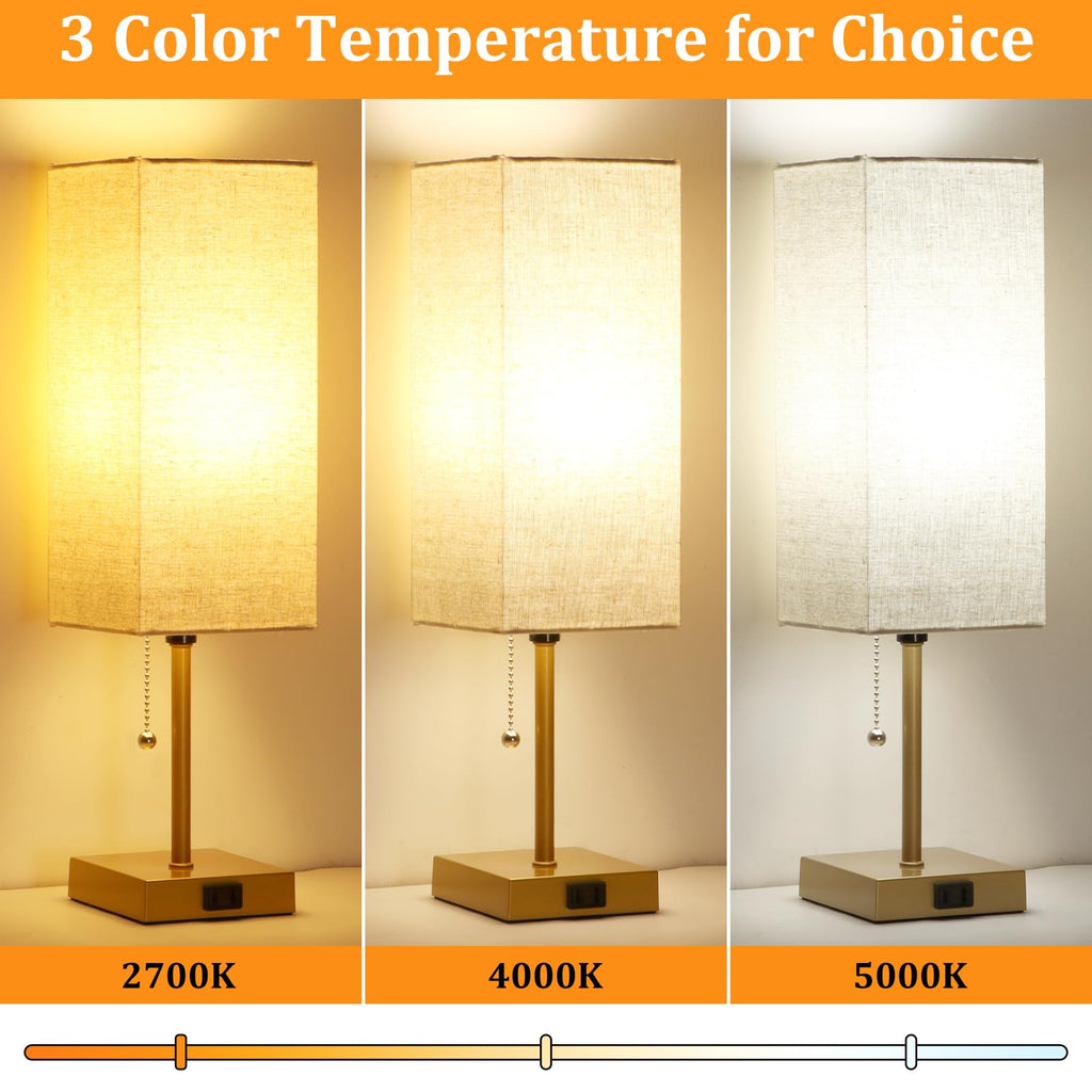 Table Lamp set of 2, 3-Color Bedside Lamps with Pull Chain