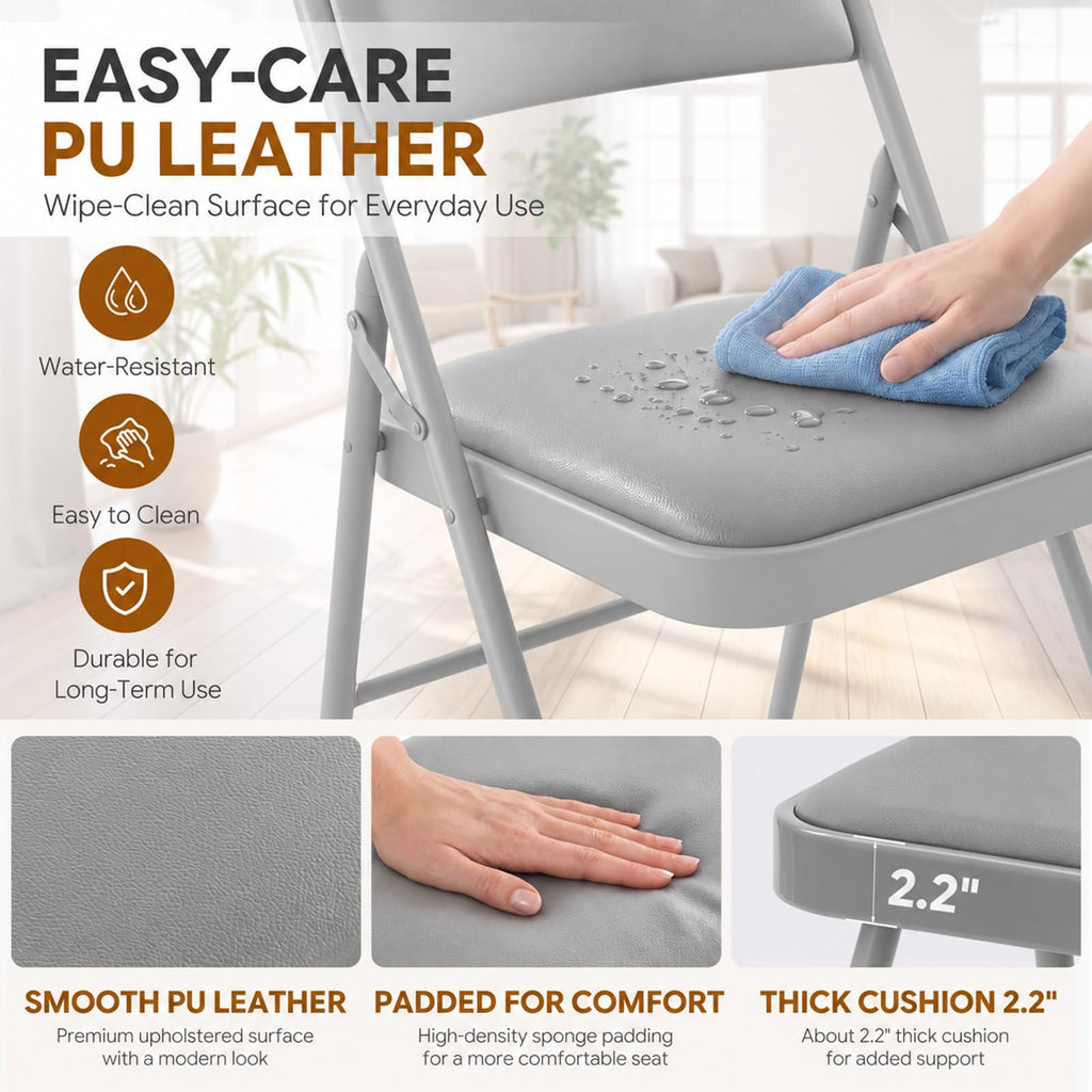 10 Pack Gray Padded Folding Chairs with Metal Frame