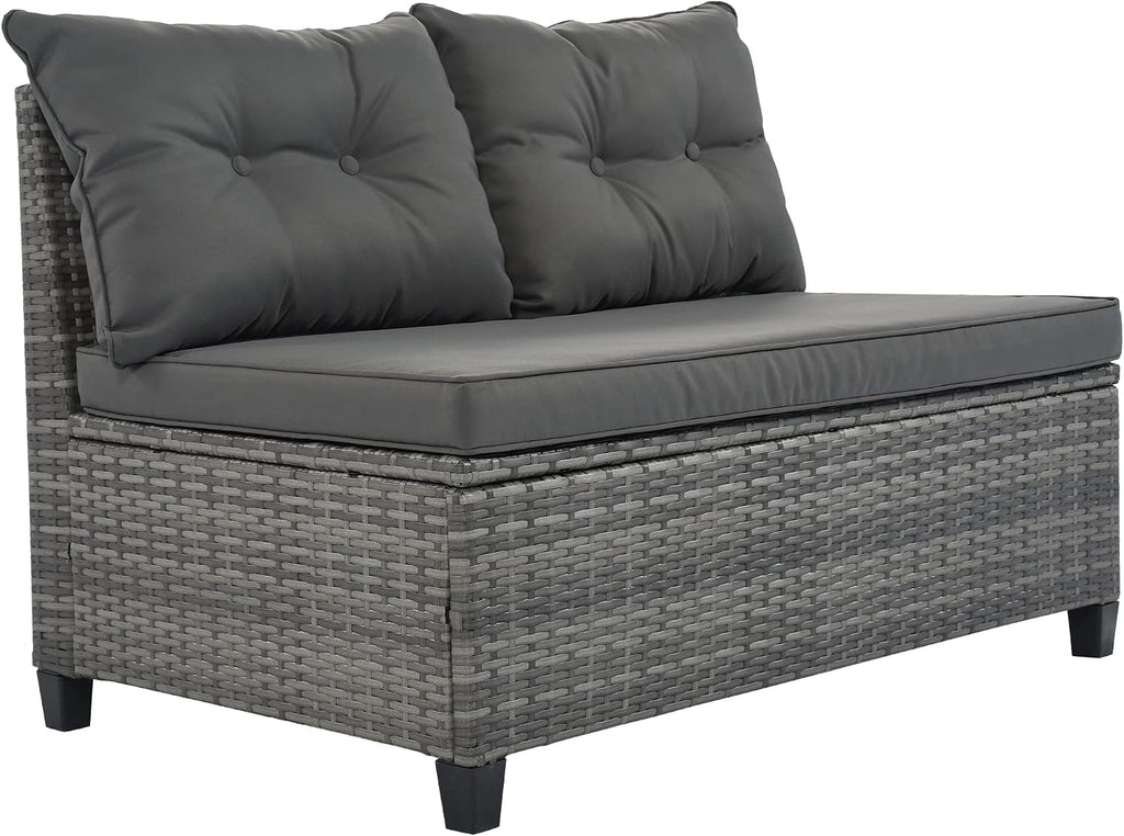 Half-Moon Curved Outdoor Sectional Sofa and Side Table, Wicker Rattan Patio Coversation Set 8 Piece, Gray