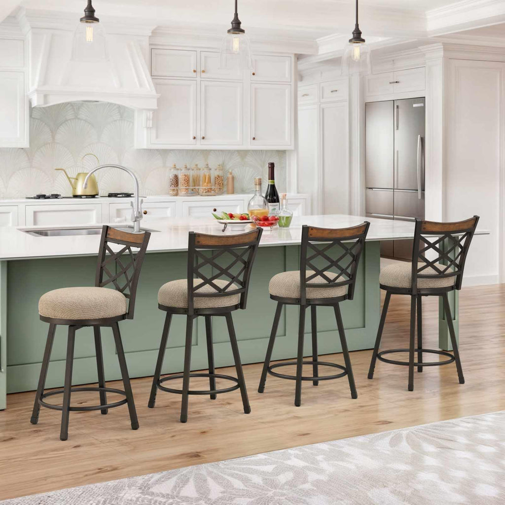 Farmhouse Swivel Bar Stools with Backs, Set of 4, 2-in-1 Adjustable 25"/30" Height, Mid-Century Modern Kitchen