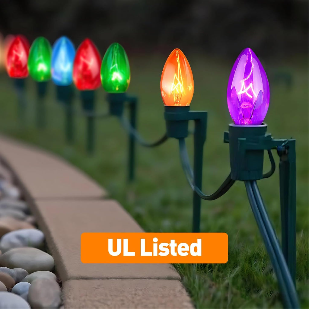 C7 Christmas Lights, 25FT Clear Multicolor Incandescent Green Wire
