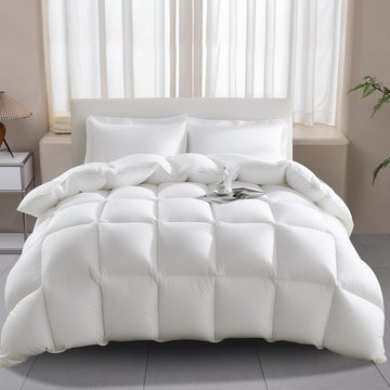 Luxury 100% Organic Cotton All Season Feather Down Fiber Comforter Queen Size, High Fill-Power Medium Warmth Duvet