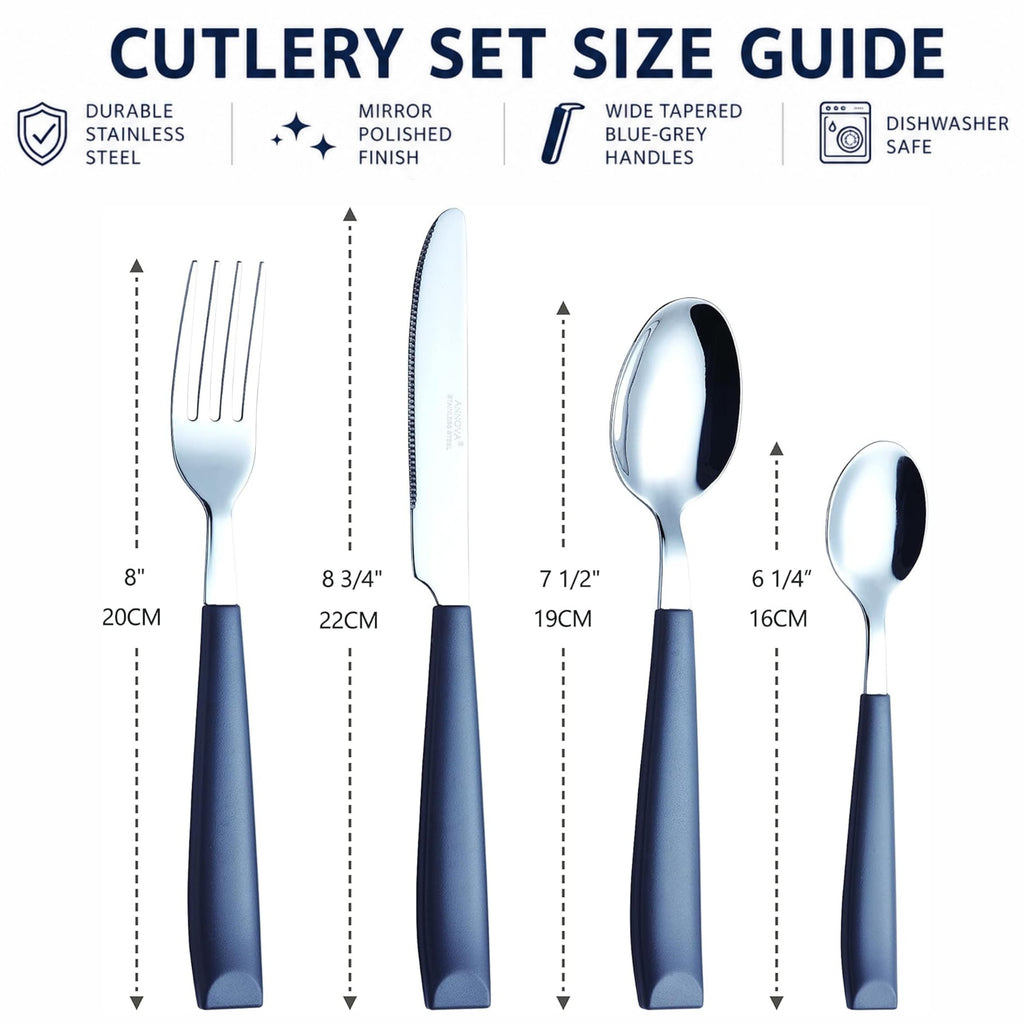 16 pcs Flatware Set Stainless Steel Wide Handles Serves 4 Gray