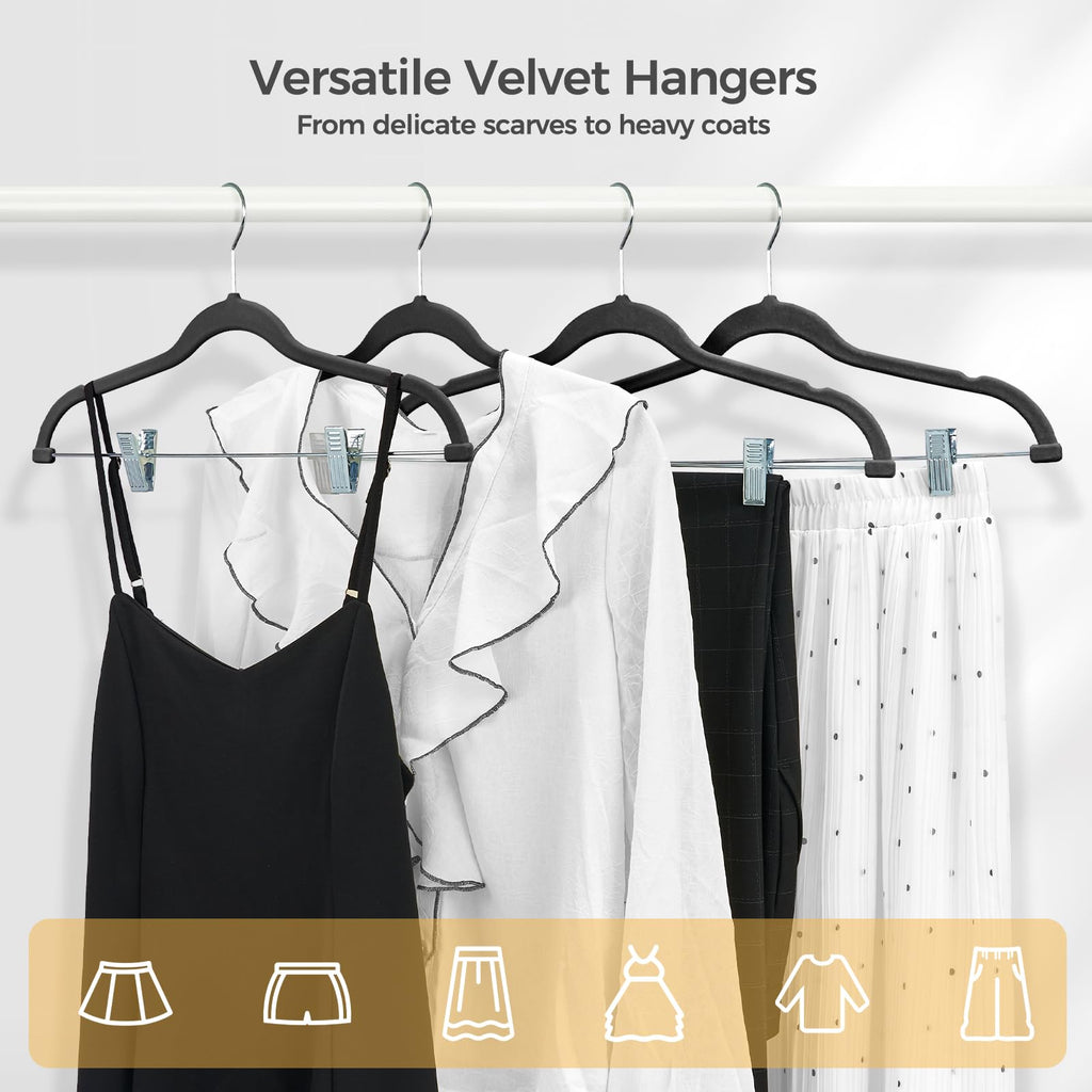 Velvet Pant Hangers with Adjudtable Clips 30 Pack, Black