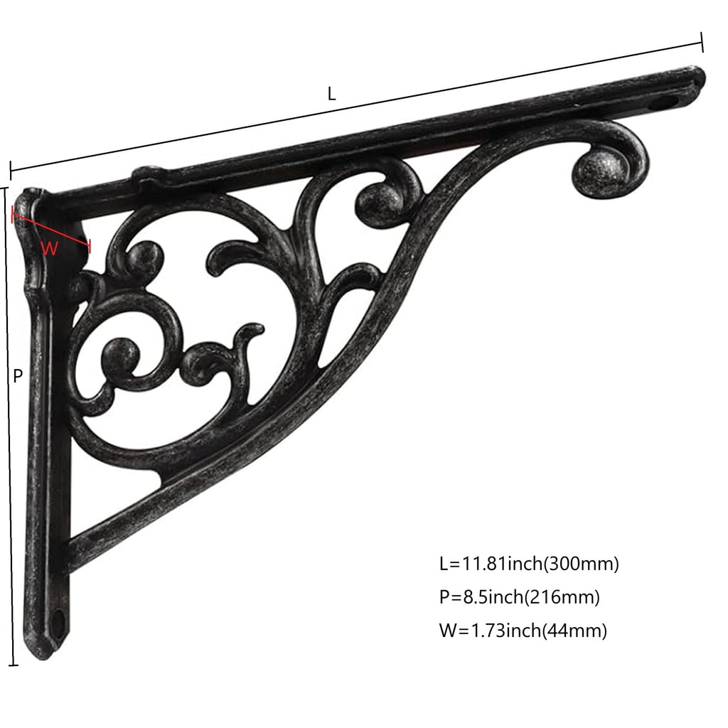 Ornate Decorative Shelf Brackets 12 inch Small Wall Mounted Shelving Bracket 4 Pack Black Iron Vintage Metal Shelf