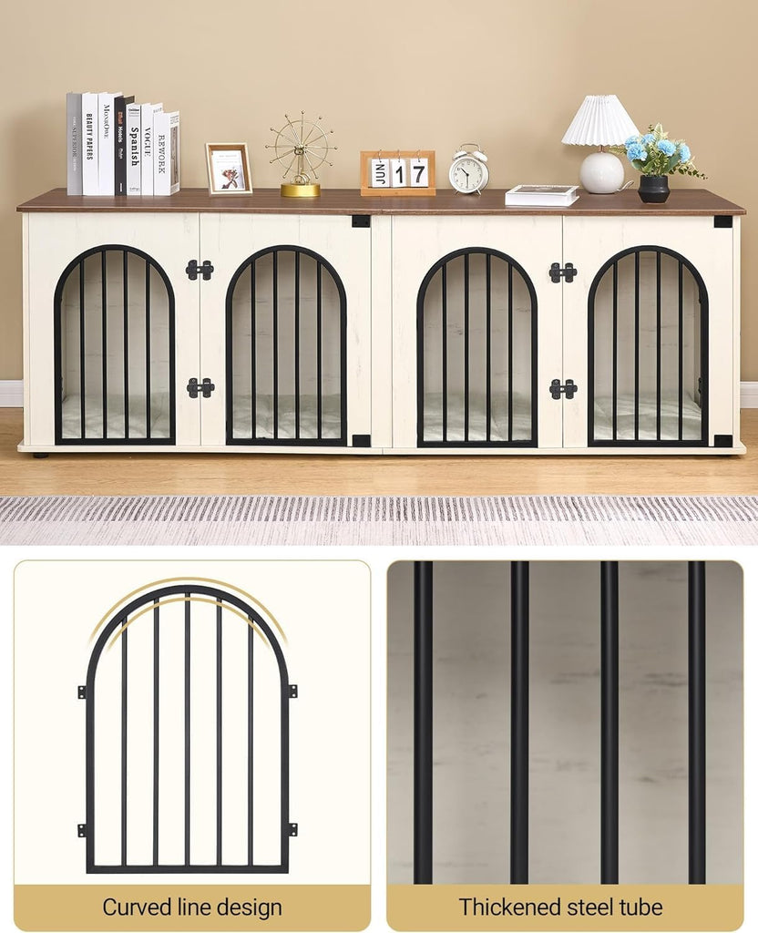 71" Dog Crate Furniture for 2 Dogs, Heavy Duty Indoor Dog Kennel TV Stand