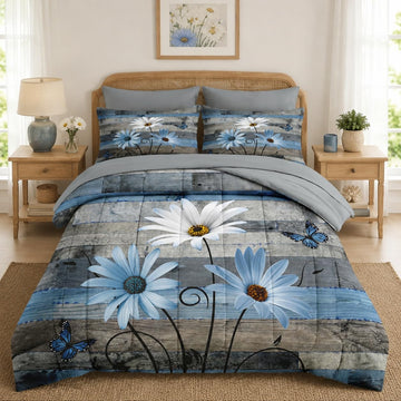 Comforter Set with Sheets, 7 Pieces Farmhouse Daisy Bedding