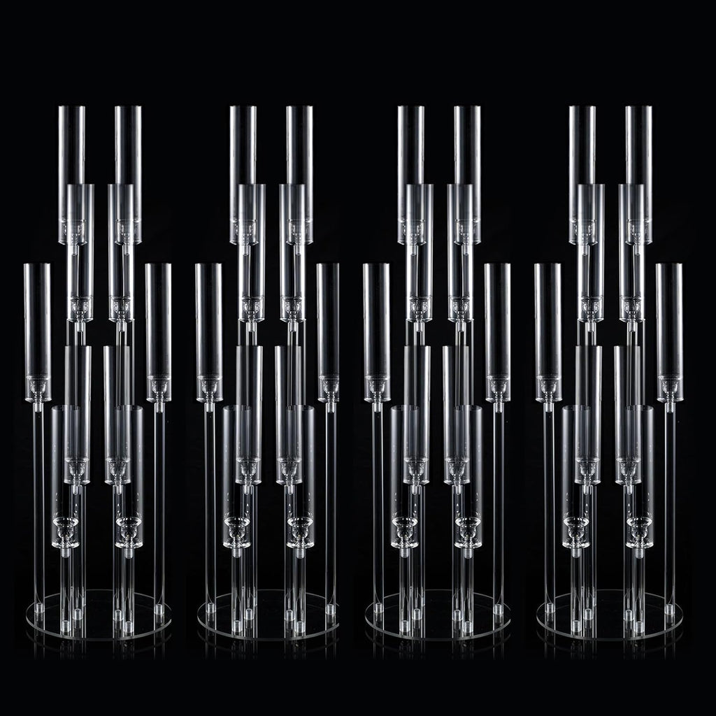 4 Sets 10 Arms Acrylic Candelabra Wedding Centerpiece,33.7Inches Floor Clear Candlesticks Holder with Acrylic Shade