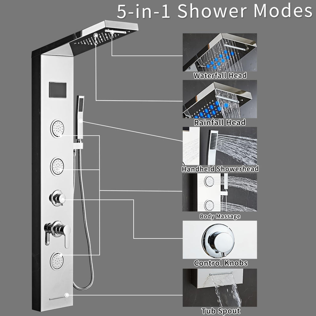 Shower Panel Tower System,Rain Shower Head Rainfall silver-LED