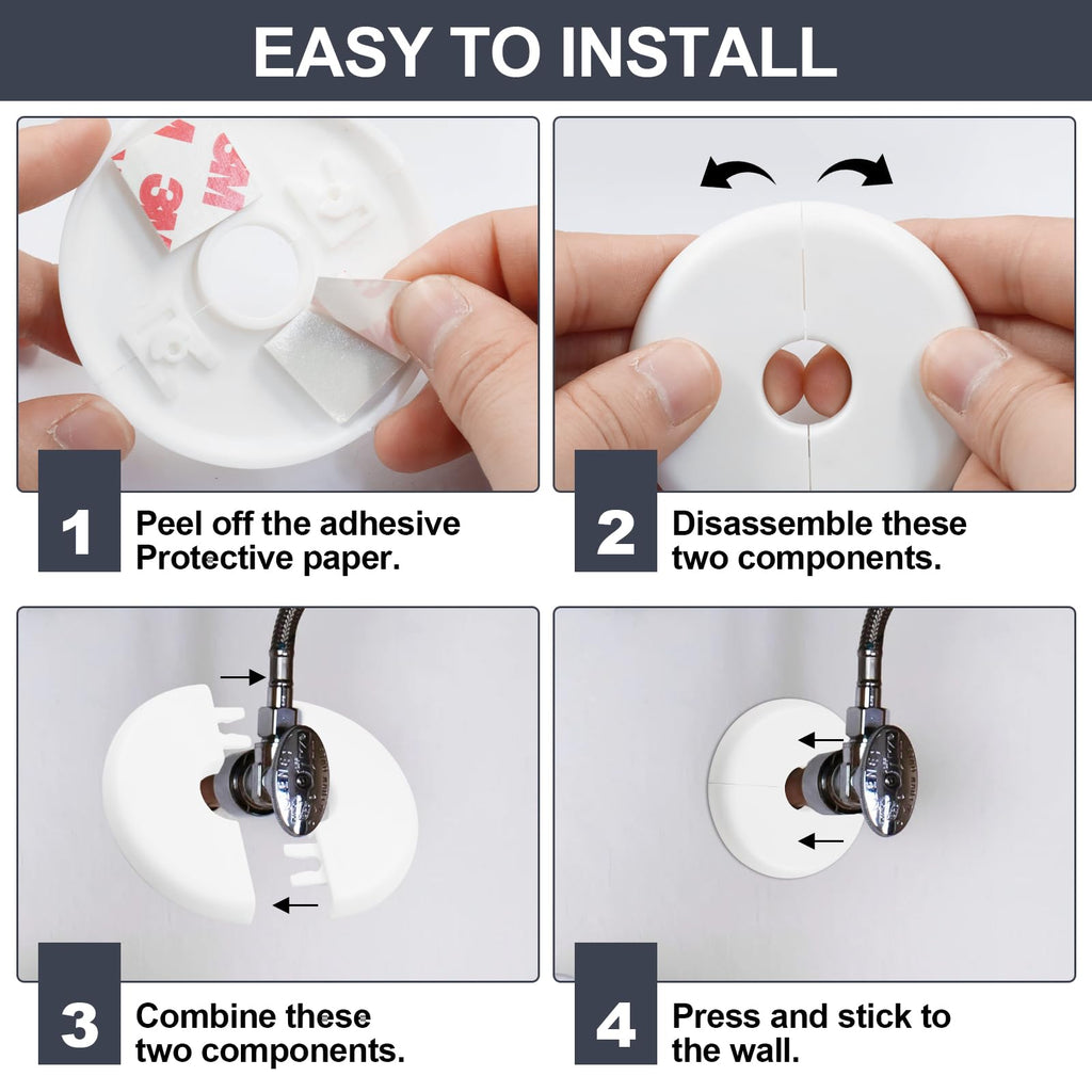 4Pcs 28MM Self-Adhesive Wall Split Flange for 1Inch Outer Diameter Pipes, White ABS Round Escutcheon Plate Plumbing