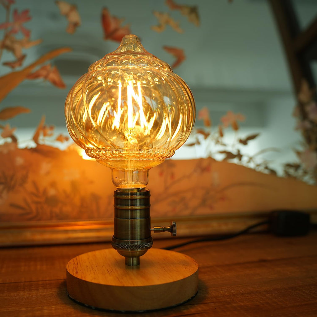 G40 LED Edison Bulb, Pumpkin Shape, Amber Hand-Blown Hard Glass, 4W 110-130V, E26, 2500K Warm Yellow Light, 400LM