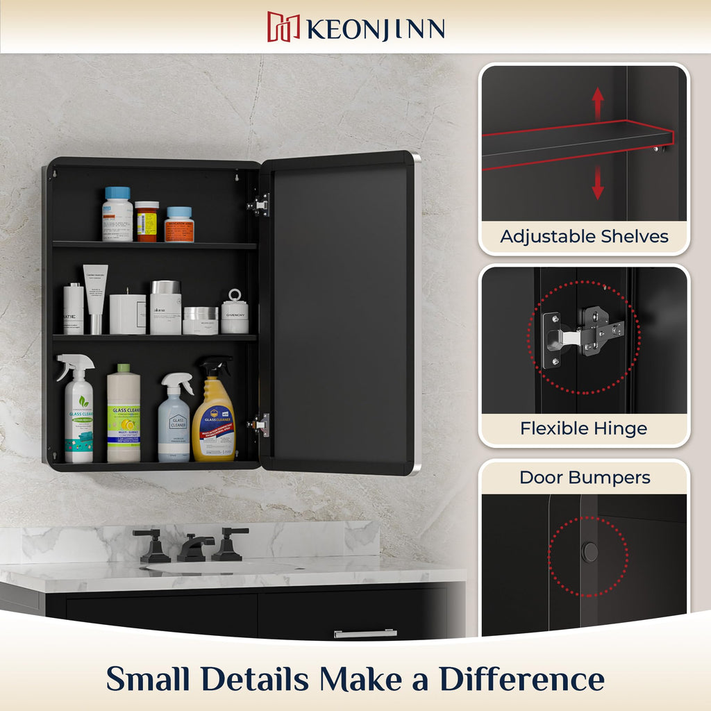 16"x24" Chrome Medicine Cabinet with Mirror, Stainless Steel Frame