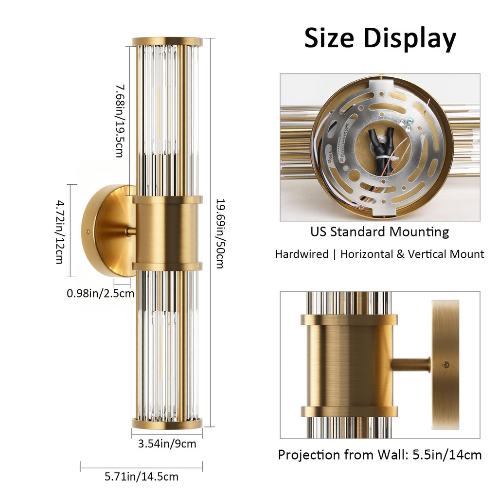 Hardwired Wall Sconce Brushed Brass Modern Gold Bathroom Sconce