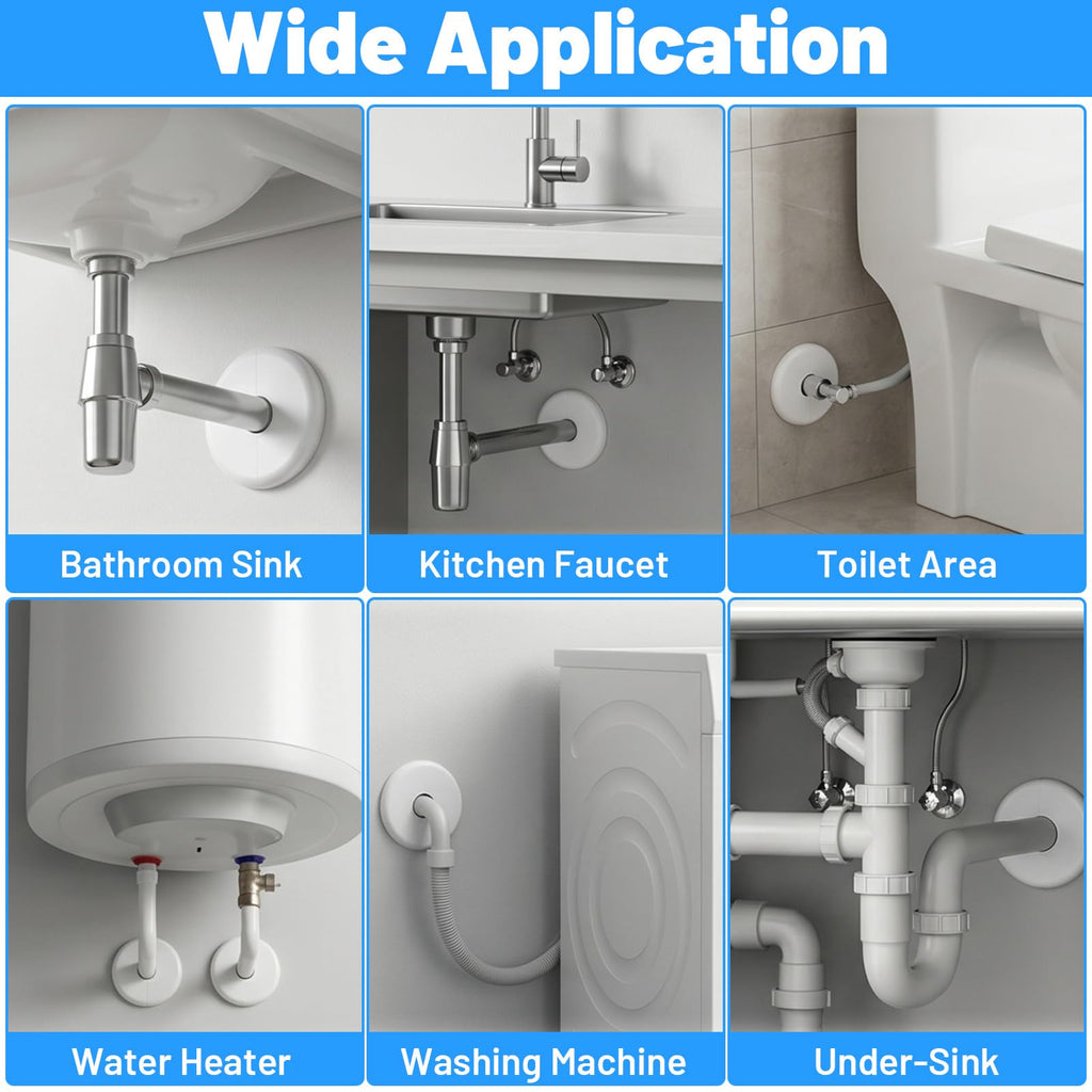 3 Pcs White Wall Split Flange 0.67in (17mm), Self-Adhesive Round Escutcheon Plate, Abs Hole Cover Buckle for Water