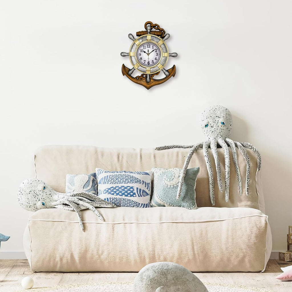 Anchor Outdoor Clock, Nautical Ship Wheel Rudder Wall Clock, Beach Sea Style Decorative Clock, Pool, Porch
