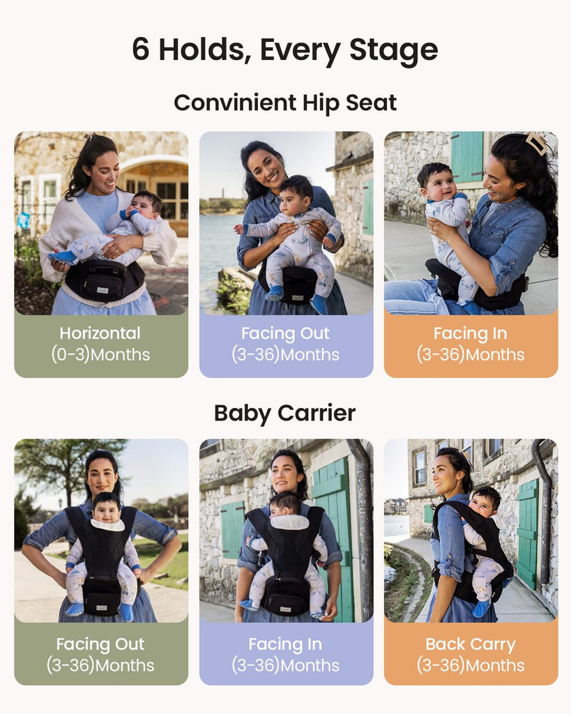 Safety-Certified 3D Knit Baby Carrier Newborn to Toddler, Black