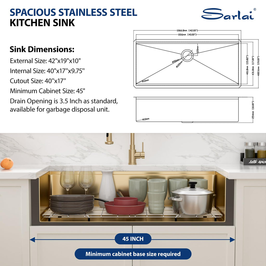 42 Gold Undermount 42"x19" Workstation Stainless Steel