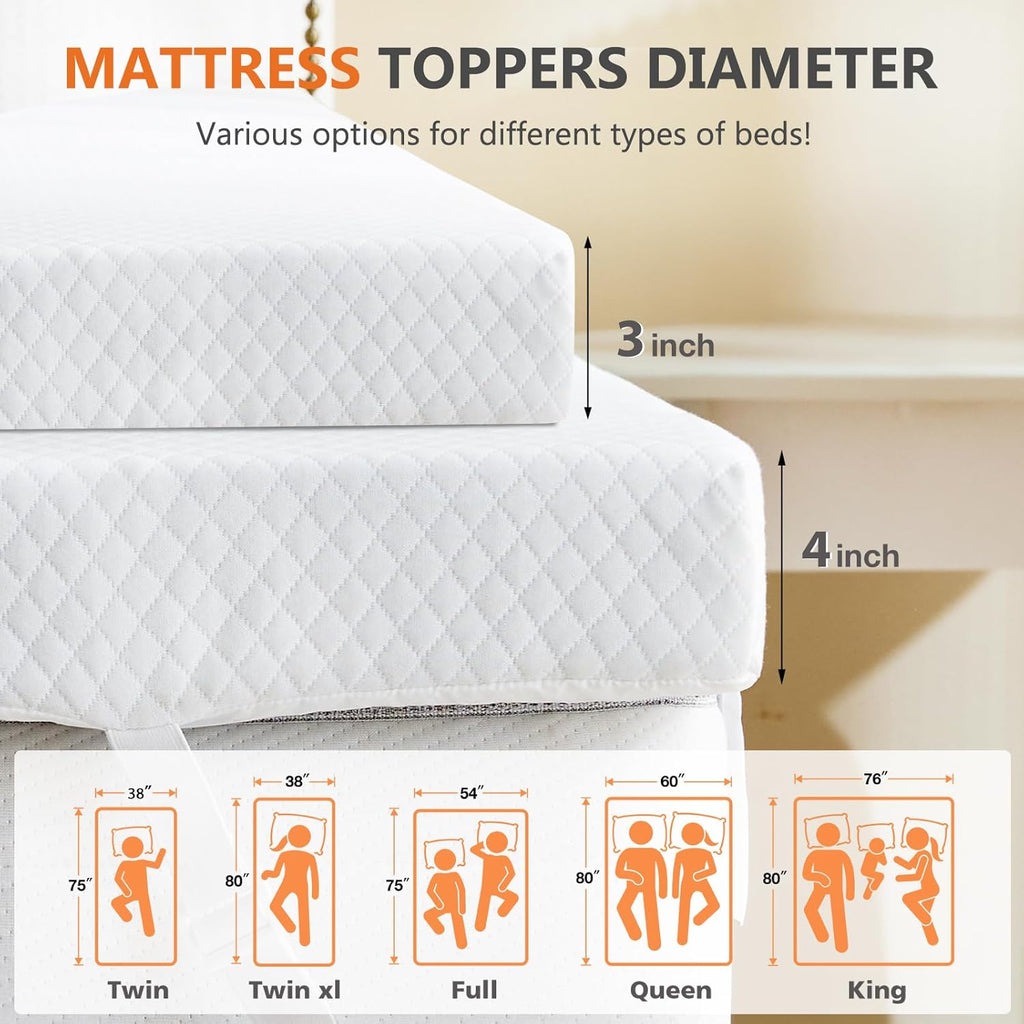 Full Mattress Topper, Memory Foam Pad, 3 Inch | Cooling Gel Infused, Removable Soft Cover, Ventilated, Sleeper Sofa