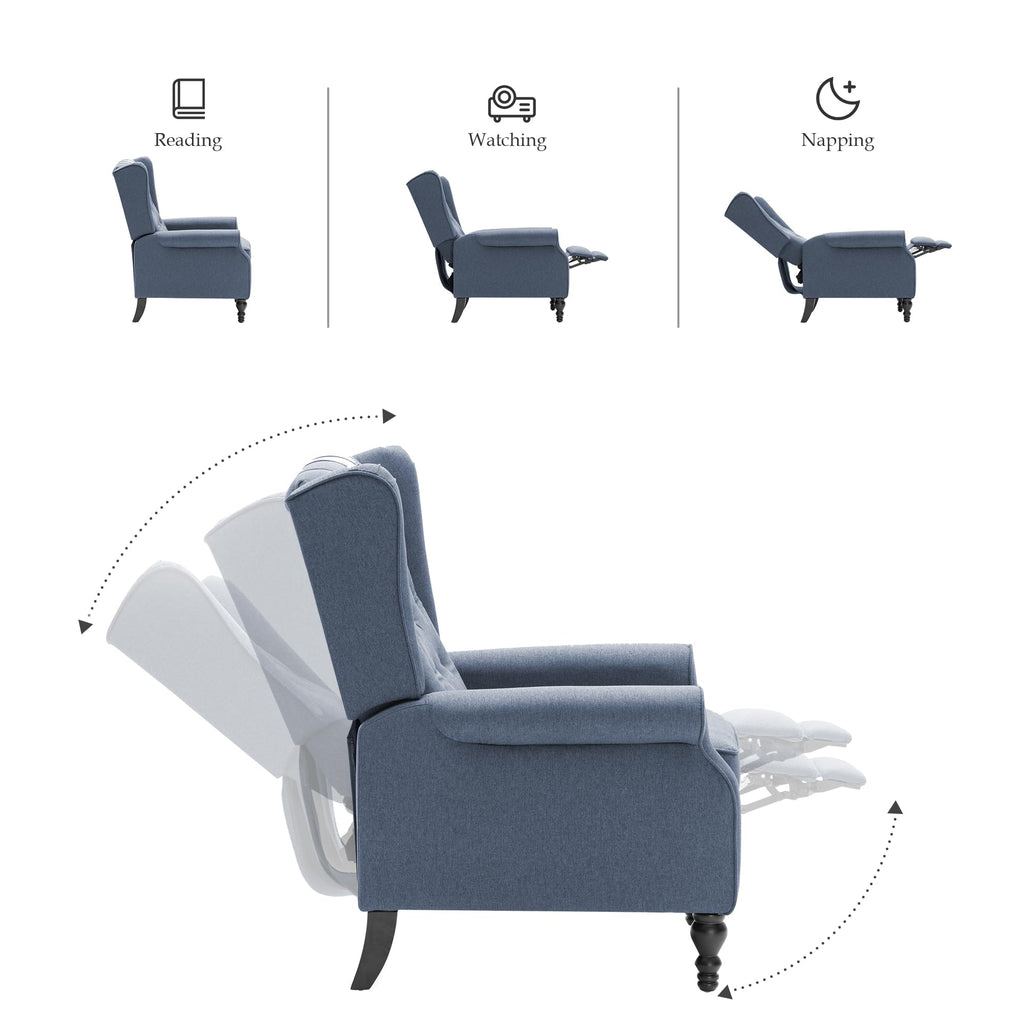 Mid Century Wingback Recliner Chair for Adults, Modern Linen Fabric Push Back Recliner Chairs with Button Tufted