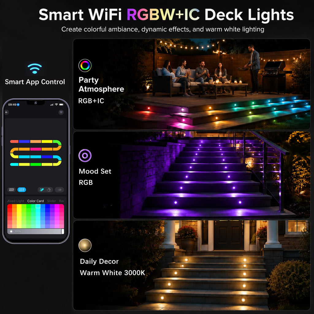 LED Deck Lights Kit, 30 Pack 1.22" WiFi Smart RGBW+IC Multicolor