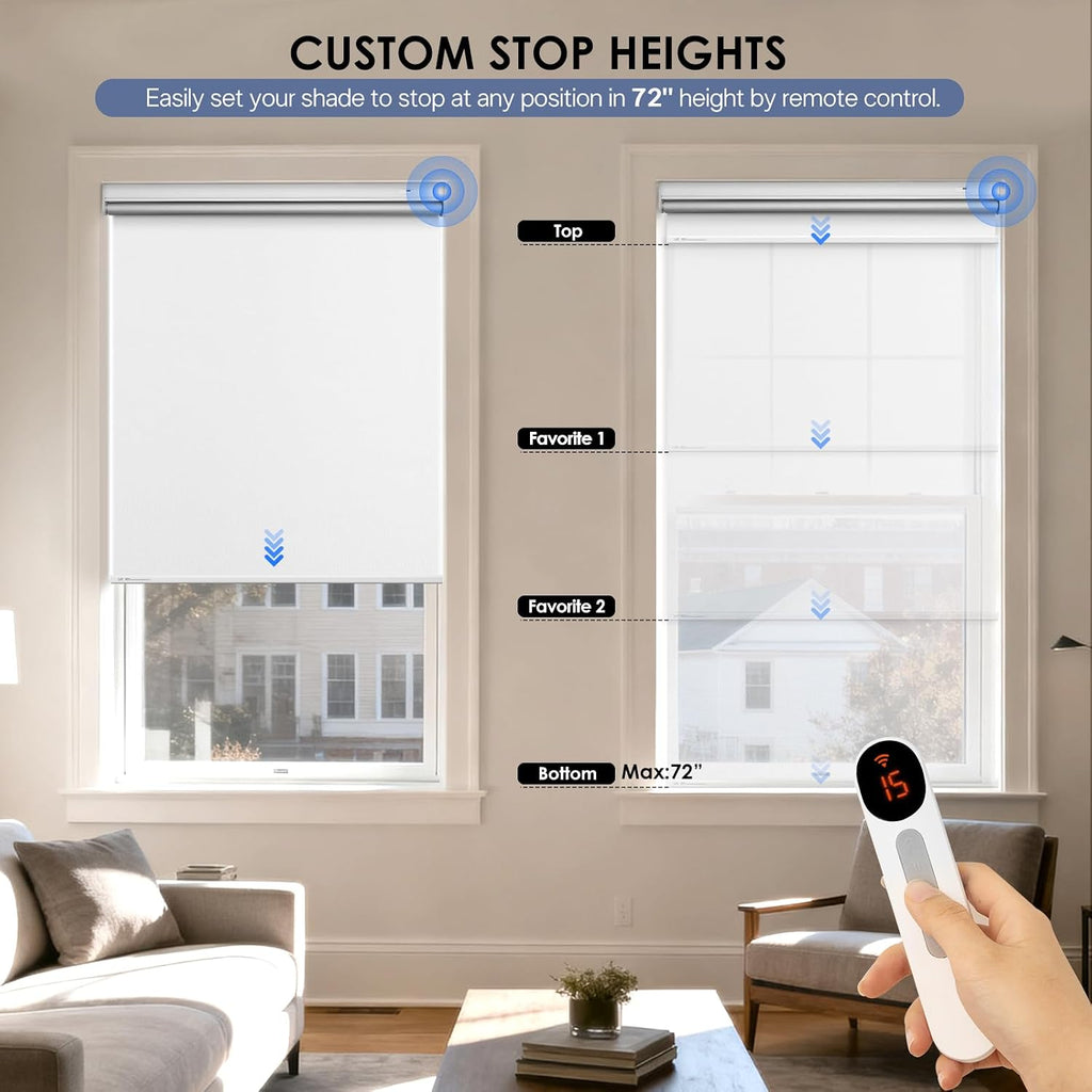 Motorized Blinds, Blackout Roller Blinds with Remote Control & Solar Panel | Automatic Electric Shades for Windows