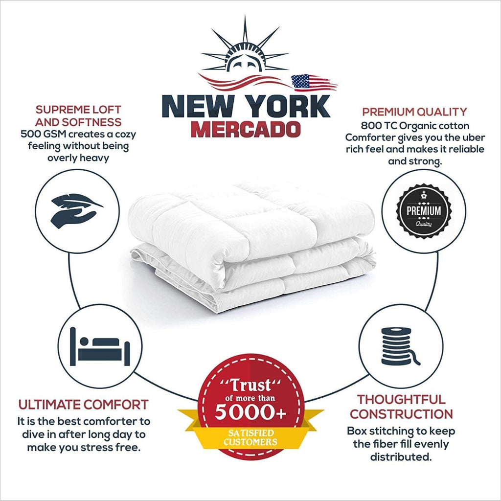 100% Organic Cotton Comforter Luxury and Premium Quality Quilted with Corner Tabs 500 GSM GOTS Certified 800 TC All