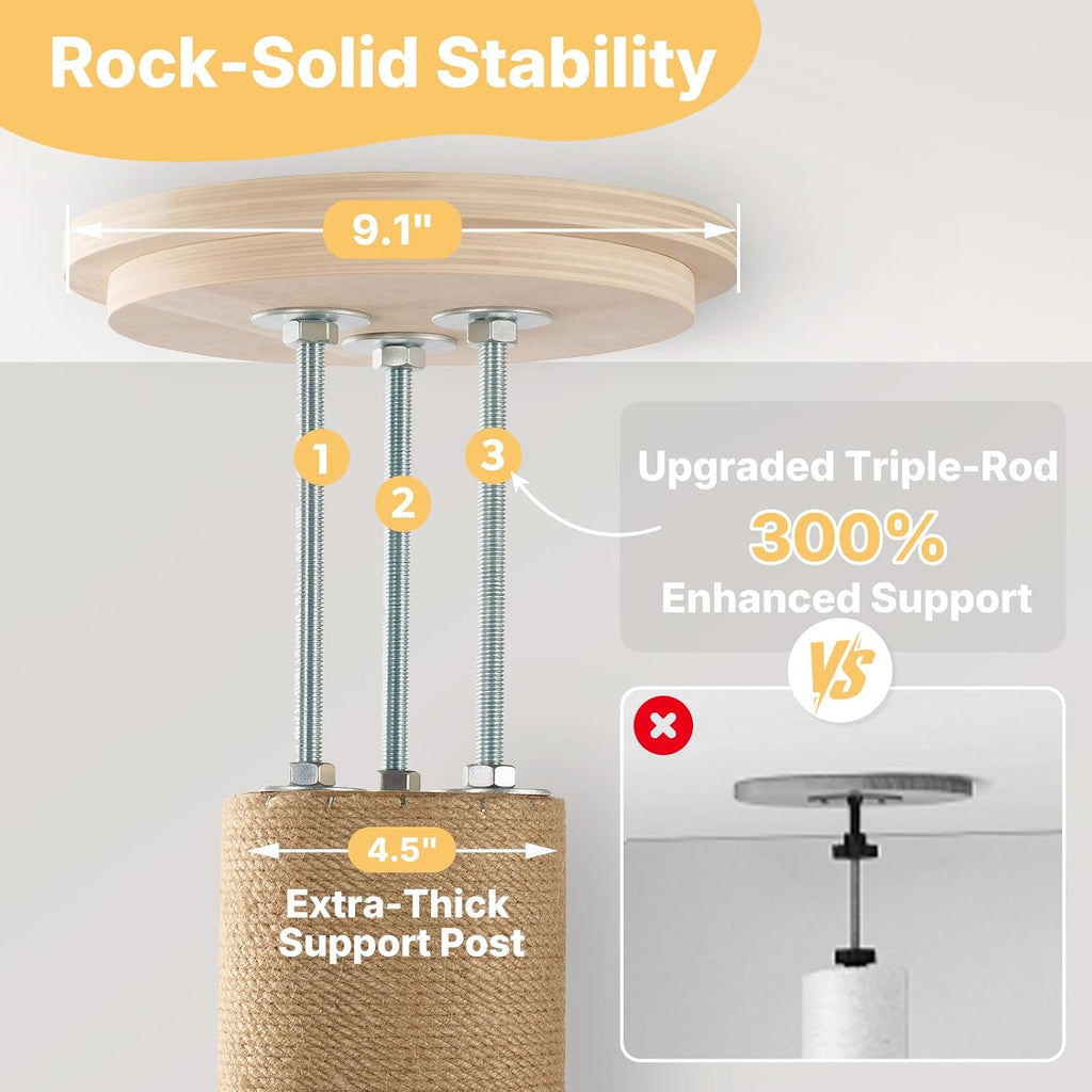 Floor to Ceiling Cat Tree, 61-110" Adjustable Tall Tension Cat Tower